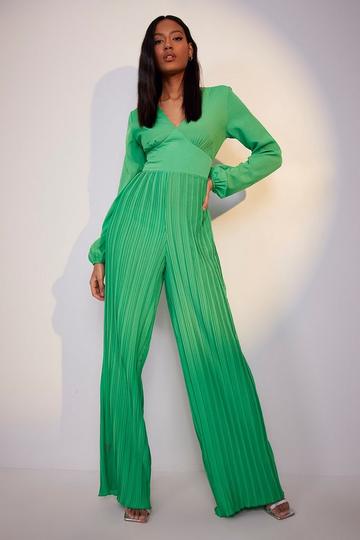 Tall Pleated Wide Leg Occasion Jumpsuit summer green
