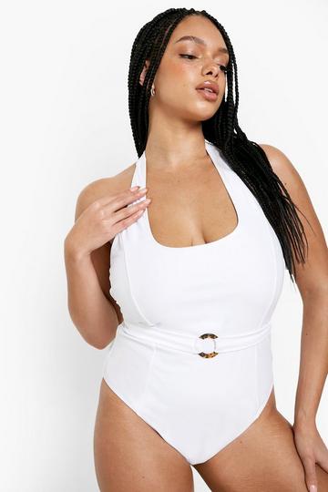 Plus Ring Belted Control Swimsuit white