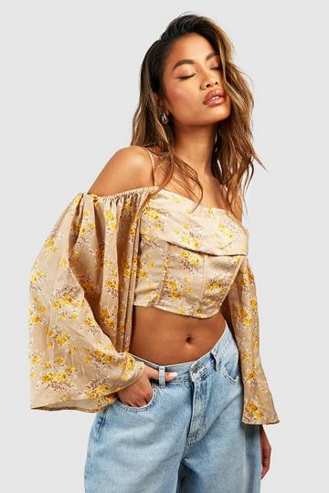 Tall Woven Boned Off The Shoulder Floral Corset Top