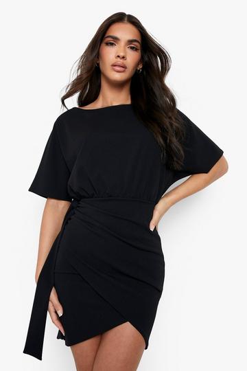 Batwing Tie Detail Mini Dress black