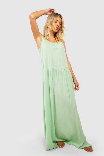 Crinkle Strappy Maxi Beach Dress green