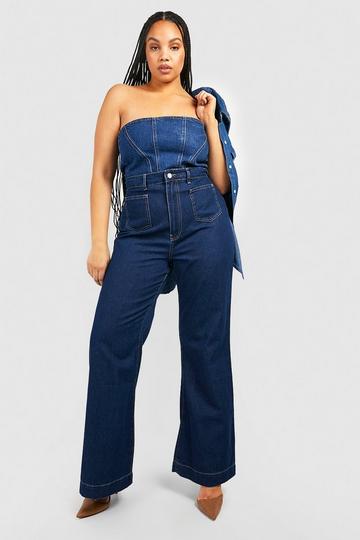 Plus Front Pocket Detail Wide Leg Jeans dark blue