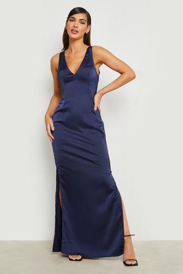 Navy Mix And Match Low Back Maxi Dress