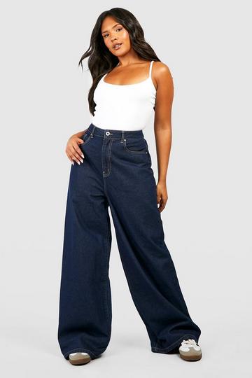 Plus High Waisted Wide Leg Jeans dark blue