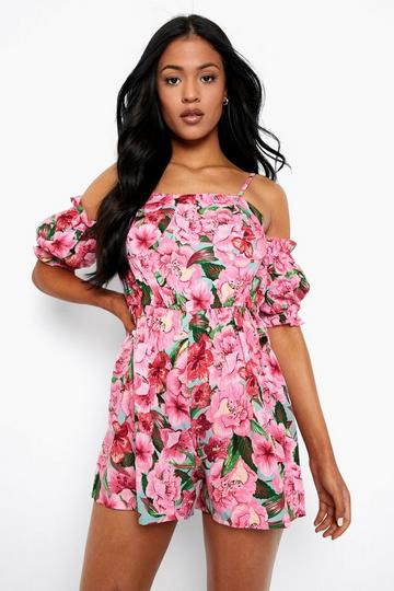 Tall Floral Off The Shoulder Playsuit pink