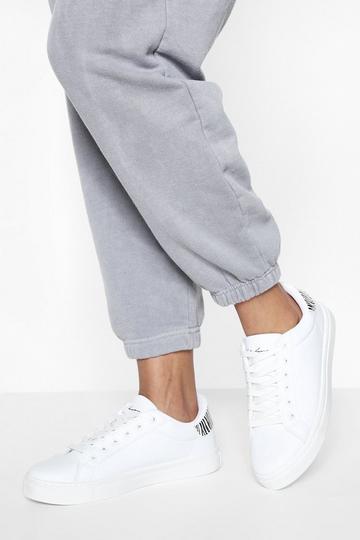 Zebra Trim Woman Lace Up Trainer white