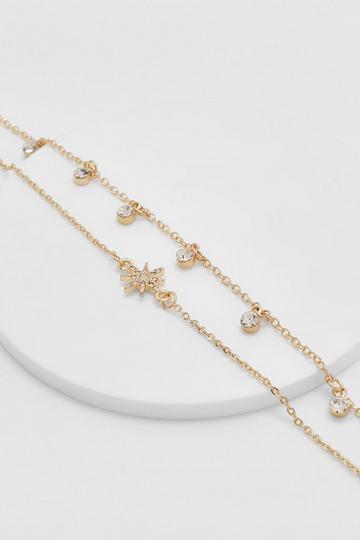 Gold Double Chain Diamante Star Anklet gold