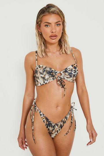 Multi Leopard Tie Front Bikini Top