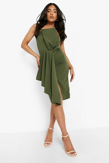Sage Green Petite Pleat Detail Bandeau Midi Dress