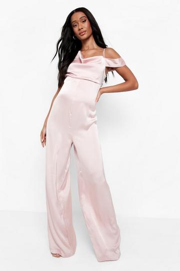 Collared style bridesmaids jumpsuit in blush color