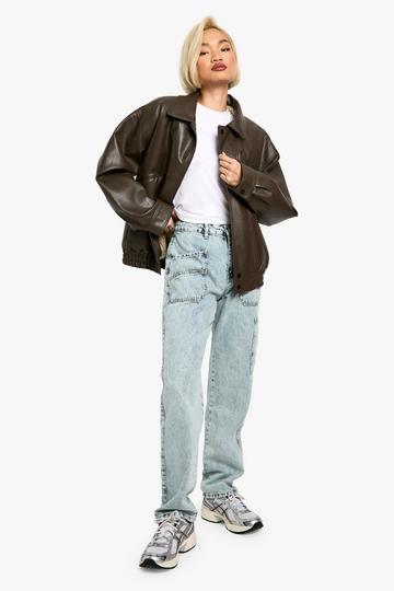 Light Brown Acid Wash Cargo Straight Fit Jeans