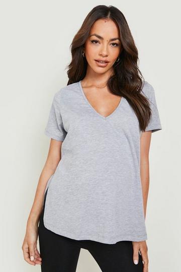 Maternity V Neck Side Split T-Shirt grey marl
