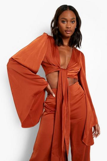 Occasion Puff Sleeve Tie Detail Blouse rust