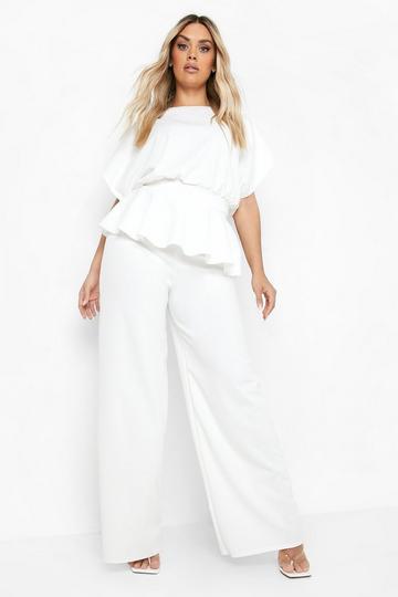 Plus Peplum Top And Wide Leg Pants Two-Piece ivory