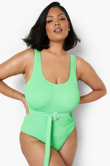Plus Crinkle Belted Swimsuit green