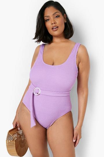 Plus Crinkle Belted Swimsuit purple