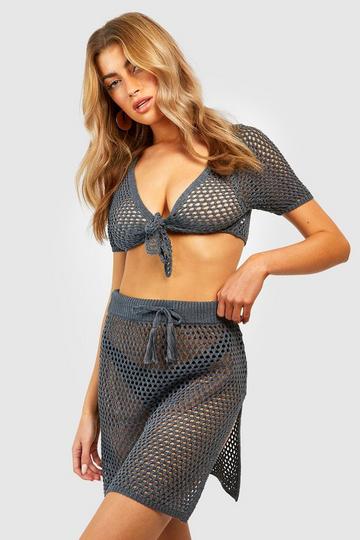 Recycled Crochet Top & Skirt Beach Co-ord dark grey