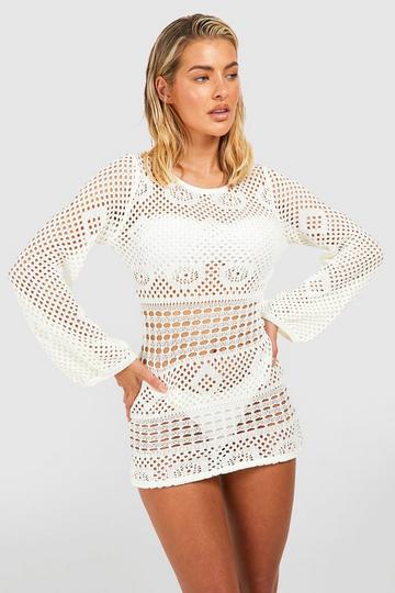 Recycled Crochet Cover Up Beach Dress white