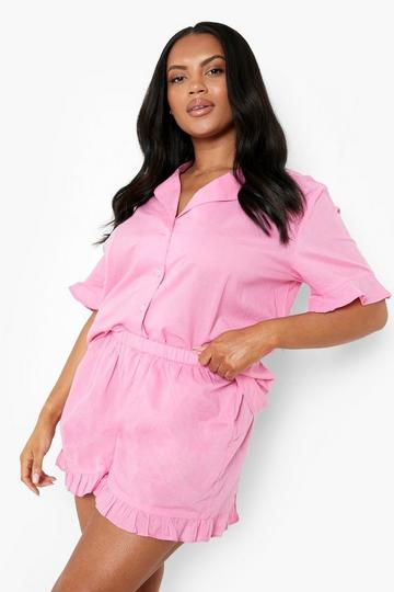 Plus Mix & Match Frill Hem Pajama Shorts pink