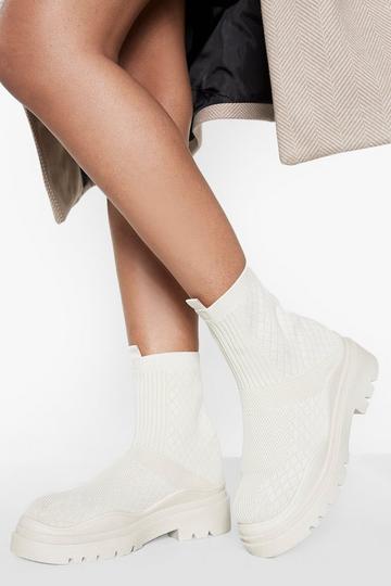 Cream White Wave Sole Sock Boots
