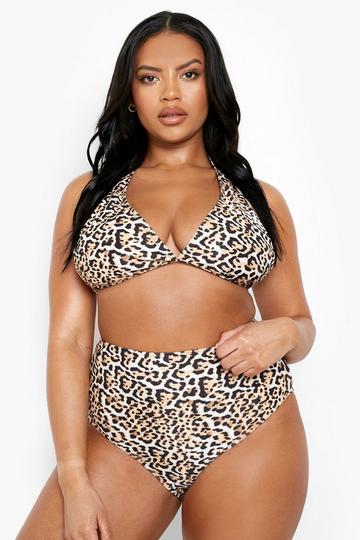 Plus Essentials Leopard Triangle Bikini Top brown
