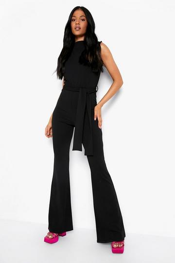 Tall High Neck Open Back Tie Detail Jumpsuit black