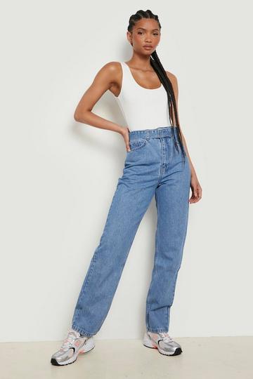 Tall Belted High Waisted Straight Leg Cargo Jeans light blue