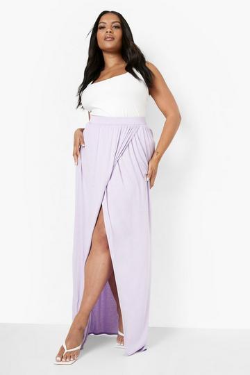Plus Jersey Knit Wrap Maxi Skirt lilac