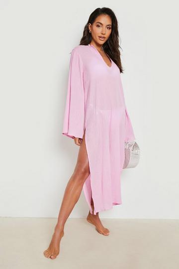 Pink Cheesecloth Maxi Beach Cover Up Dress