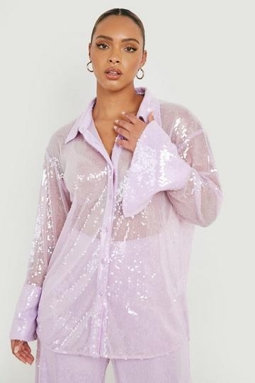 Plus Sequin Deep Cuff Shirt lilac