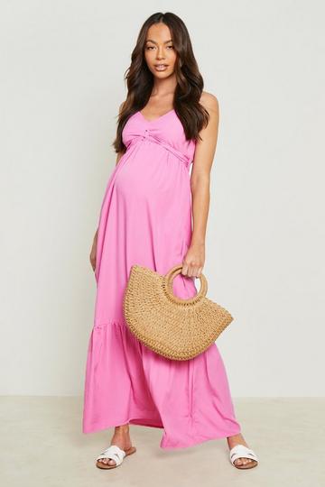 Pink Maternity Twist Front Maxi Dress