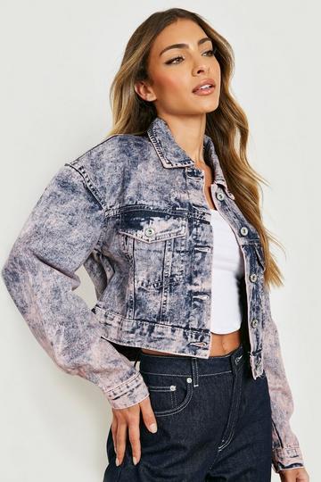 Overdyed Acid Wash Boxy Denim Jacket pink