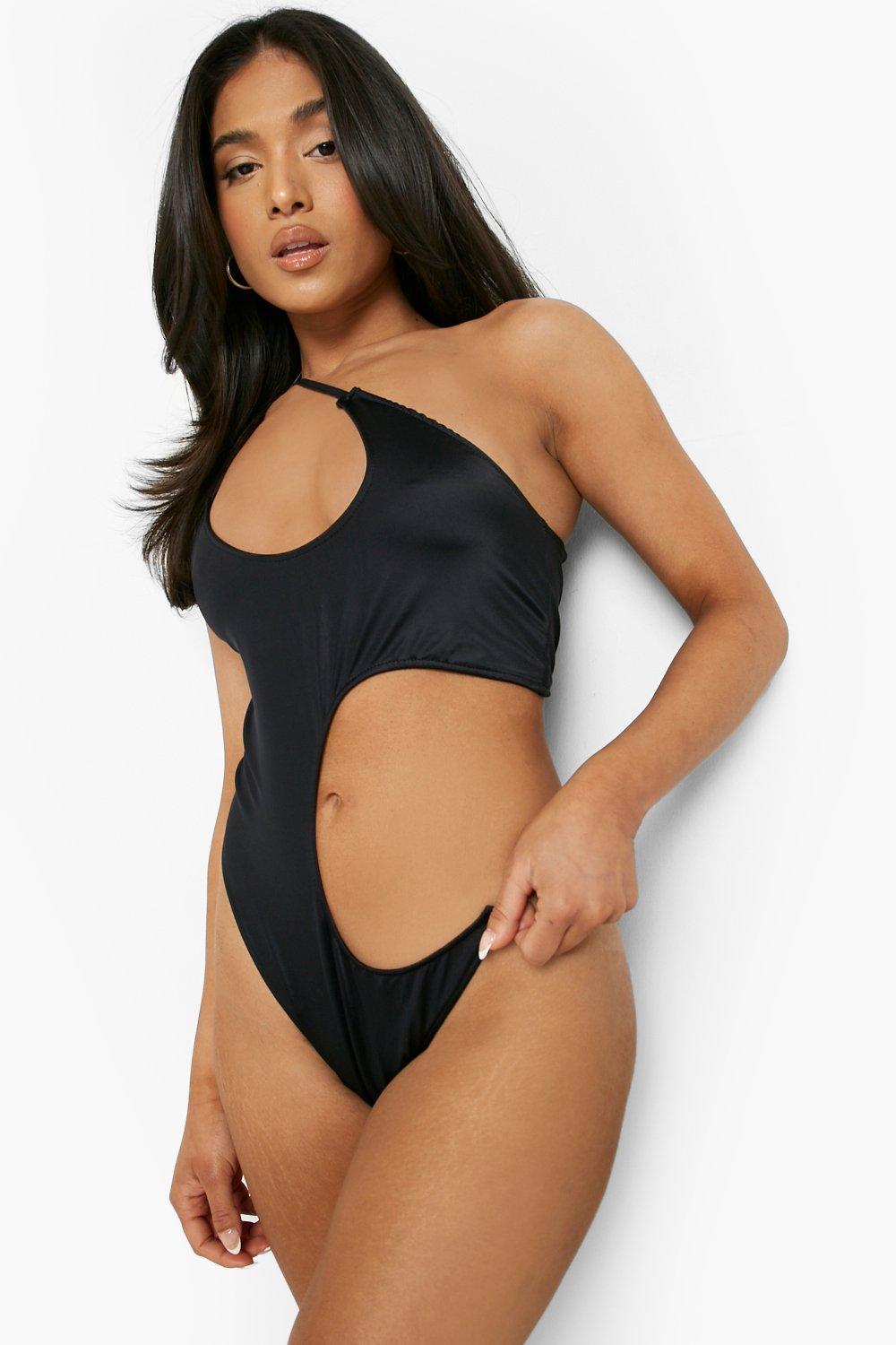 New Boohoo Cut Out Strappy Swimsuit in Black Beach Celebrity SE09 