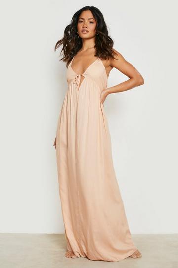 Sustainable Cut Out Tie Maxi Beach Dress stone