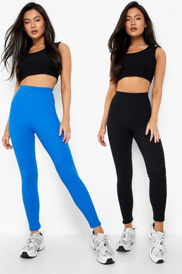 Blue 2 Pack High Waist Bright Ribbed Leggings