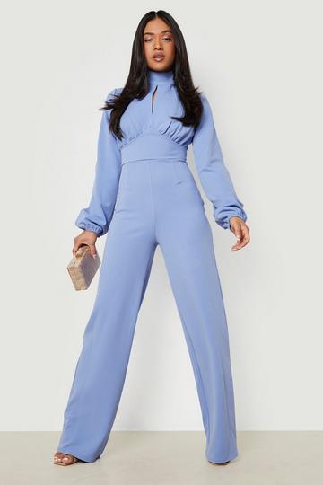 Petite Cut Out Detail Wide Leg Jumpsuit cornflower blue
