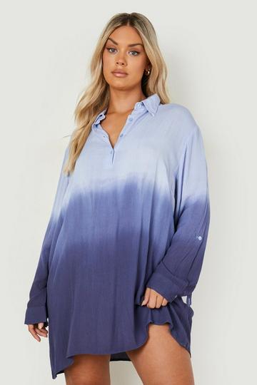 Plus Ombre Cheesecloth Beach Shirt blue