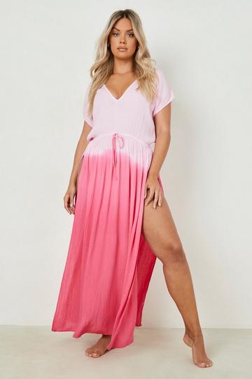 Plus Ombre Cheesecloth Beach Kaftan pink
