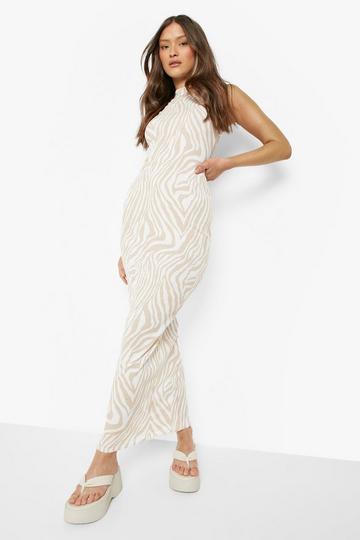 Rib Sleeveless Maxi Dress Zebra Print cream