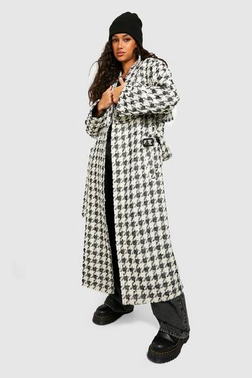 Black Boucle Belted Wool Look Trench