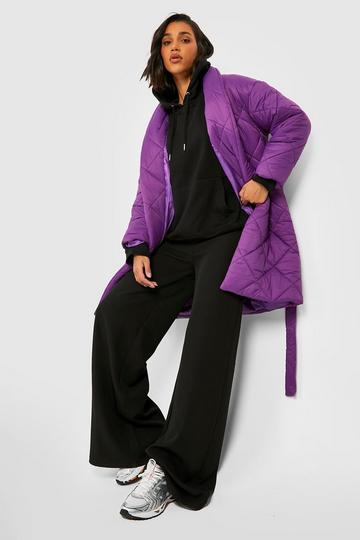Diamond Quilted Belted Duvet Puffer Jacket violet