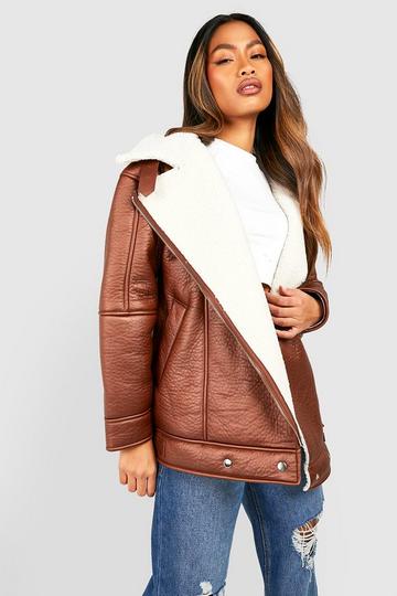 Brown Oversized Belted Aviator