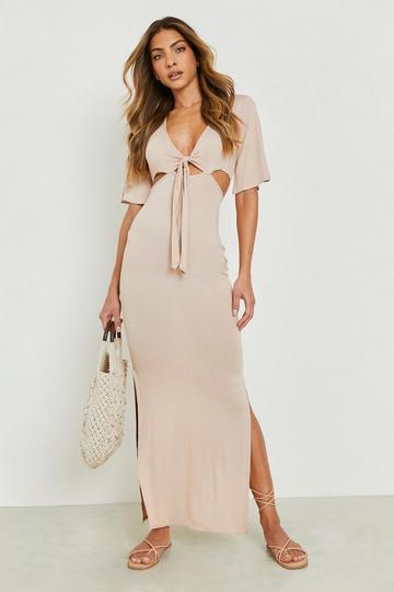 Cut Out Tie Front Maxi Dress stone