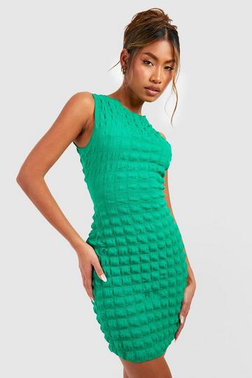 Bubble Jersey Knit Sleeveless Mini Dress green
