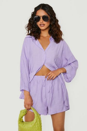 Textured Crinkle Oversized Shirt & Shorts Set lilac