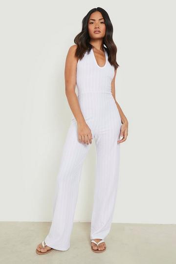 Crinkle Halter Neck Jumpsuit white