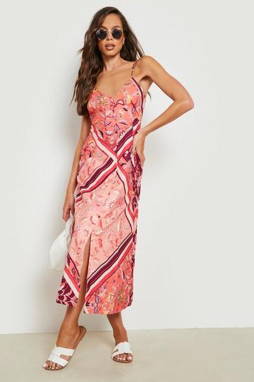 Pink Scarf Print Strappy Slip Dress