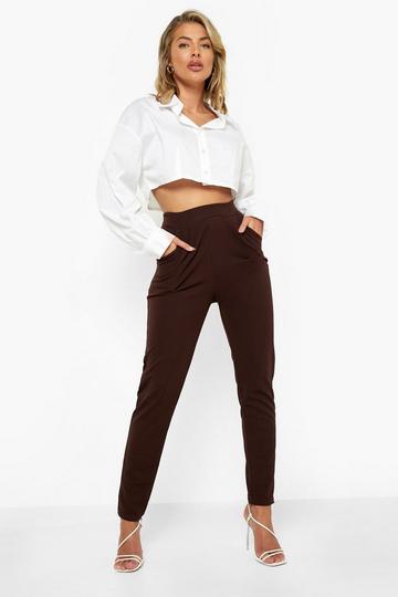 High Waisted Pleat Front Tapered Work Trousers chocolate