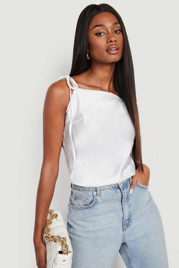 Satin Tie Strap Square Neck Cami ivory