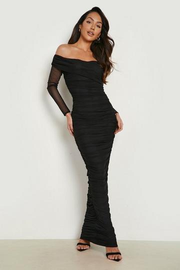 Off The Shoulder Mesh Maxi Dress black